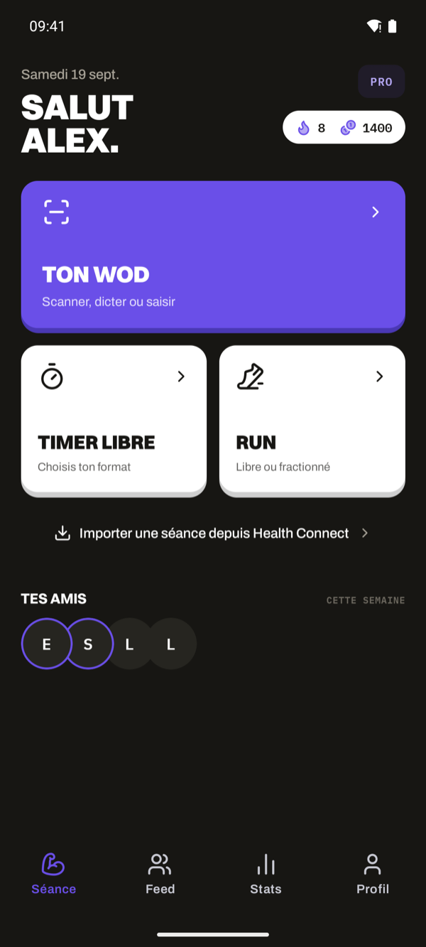 Yskorr home screen on Android, dark mode.
